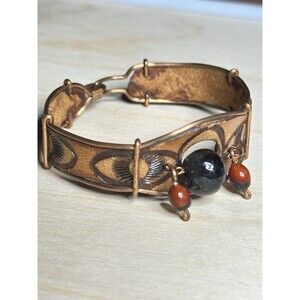 Handmade Artisan Huayruro Seed Leather Copper Wire Bracelet Cuba Bead Dangle